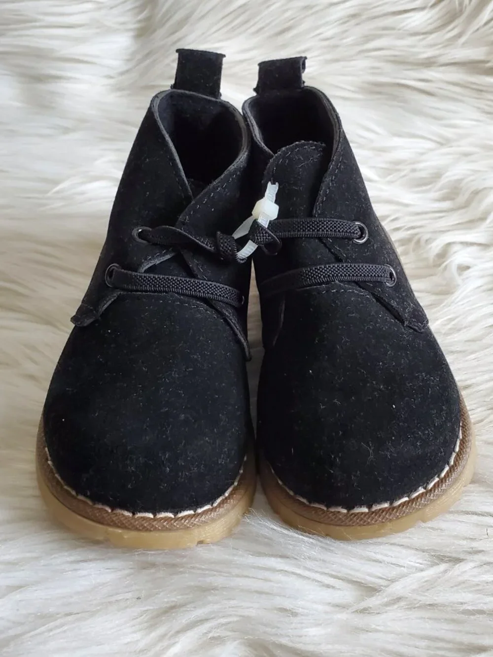Boy's Black Lace Up Slip On Comfy Suede Boots SZ 5